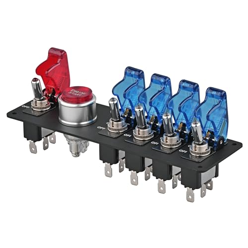 Jtron لوحة مفتاح الإشعال القابلة للرفع Jtron dc12v، 5 في 1 زر بدء تشغيل محرك السيارة مع مفتاح تبديل LED للسباقات الرياضية للسيارات التنافسية (4 أزرق 1 أحمر) - Image 4