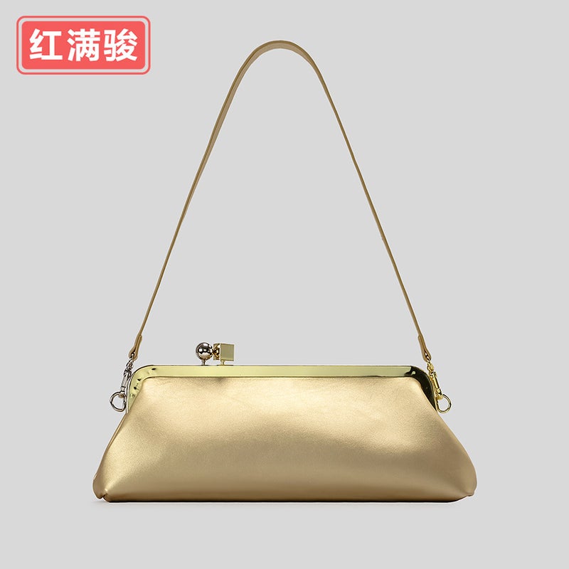 Women's PU Leather Clutch Baguette Bag with Metal Clasp, Stone & Patent Textures for Evening Parties - Image 1