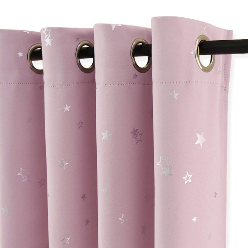 PONY DANCE Nursery Blackout Curtains for Bedroom  Noise Reducing Thermal Insulated Foil Printed Star Curtains with Eyelet for Boys Girls Light Pink 66 x 72 Drop Inch 2 Panels
