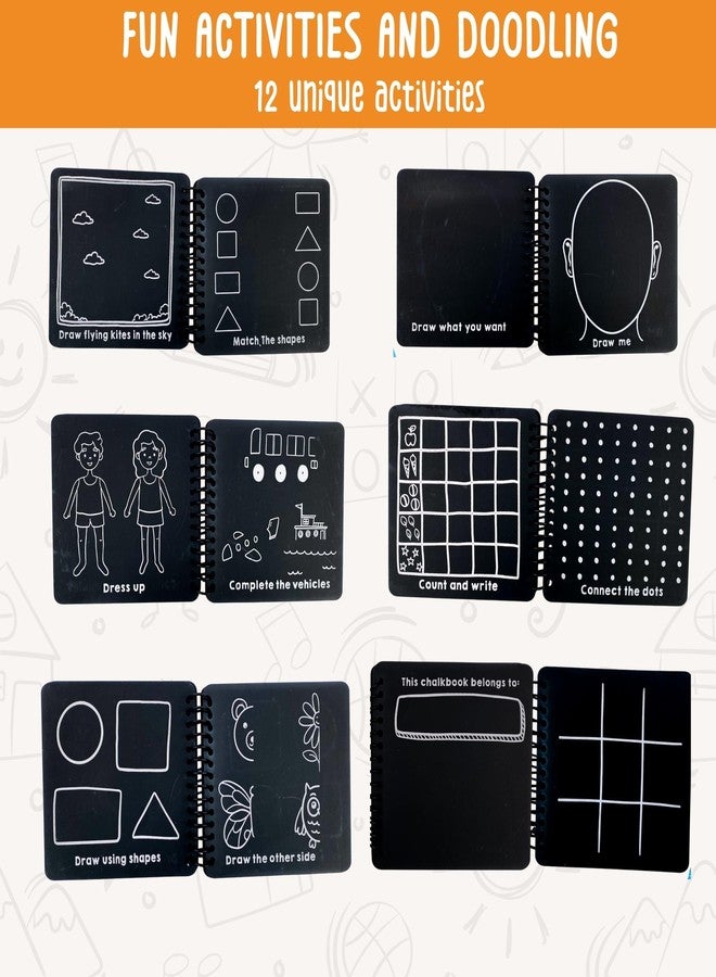 Berrybee كتاب أنشطة للأطفال من بيري بي، كتاب سبورة طباشيرية محمول، أنشطة مجانية للأطفال، قابل للمسح وإعادة الاستخدام، 12 صفحة، 12 نشاطًا، طباشير واحد مع حامل، 6 × 6 بوصة، للأطفال الصغار - Image 3