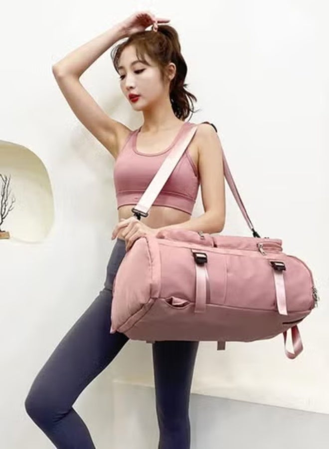 م اكس م حقيبة سفر دافل للمشي لمسافات طويلة (3 في 1) حقيبة ظهر لليد والكتف، حقائب رياضية مقاومة للماء للرجال والنساء بسعة كبيرة (وردي) - Image 4