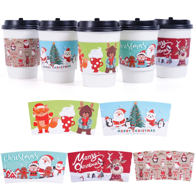 Smarimple Christmas Coffee Cup Sleeves 60 Count Hot Chocolate Cocoa Paper Cup Sleeves DoubleLayer Protective Heat Cold Drinks Insulated for Tea Cold Beverage