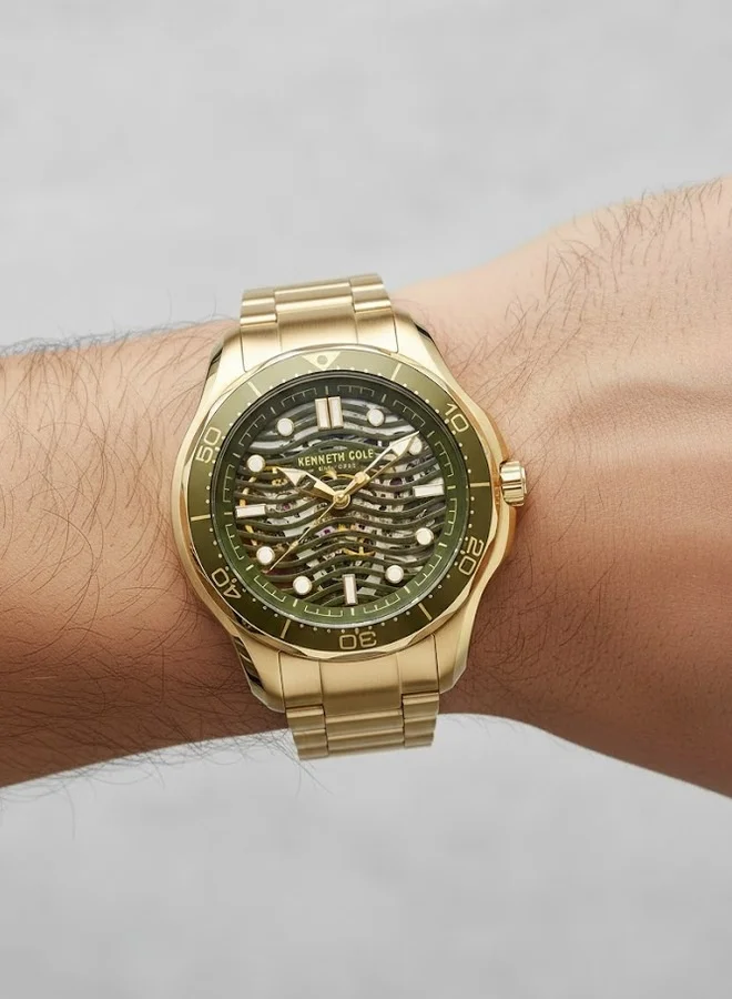 Kenneth Cole New York  Green Dial and Gold Stainless Steel Bracelet Automatic Watch for Men 44mm for Men | Best Price UAE