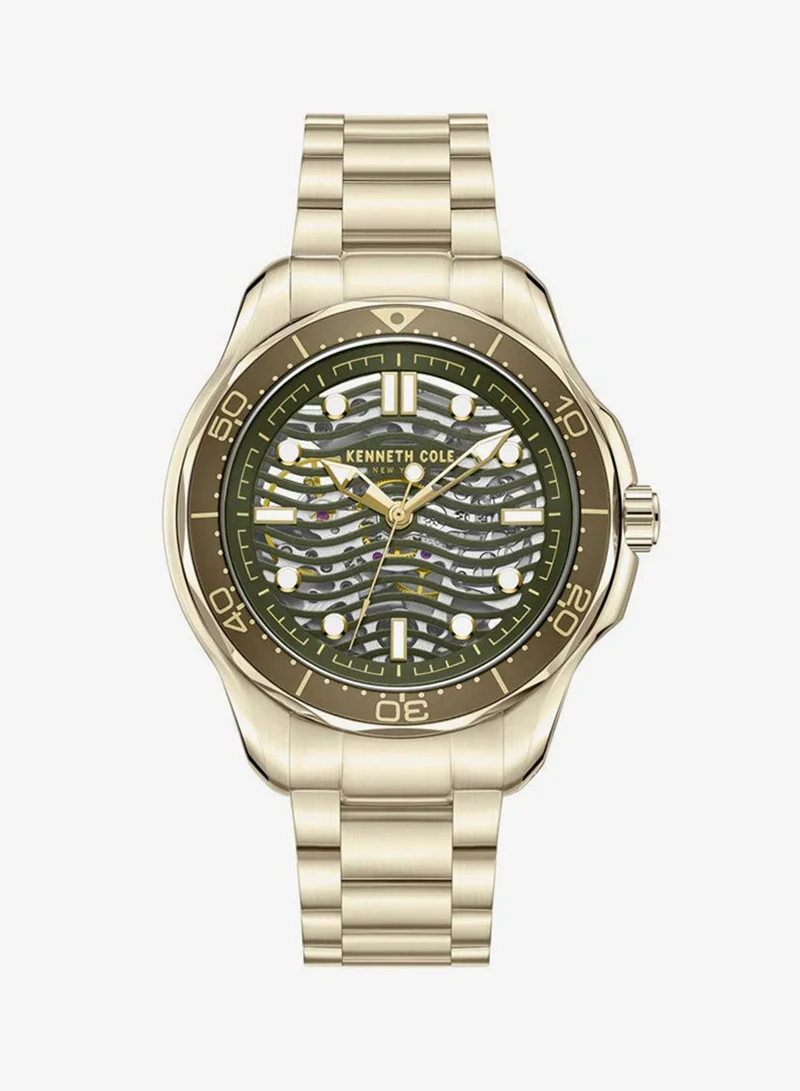 Kenneth Cole New York Green Dial and Gold Stainless Steel Bracelet Automatic Watch for Men 44mm