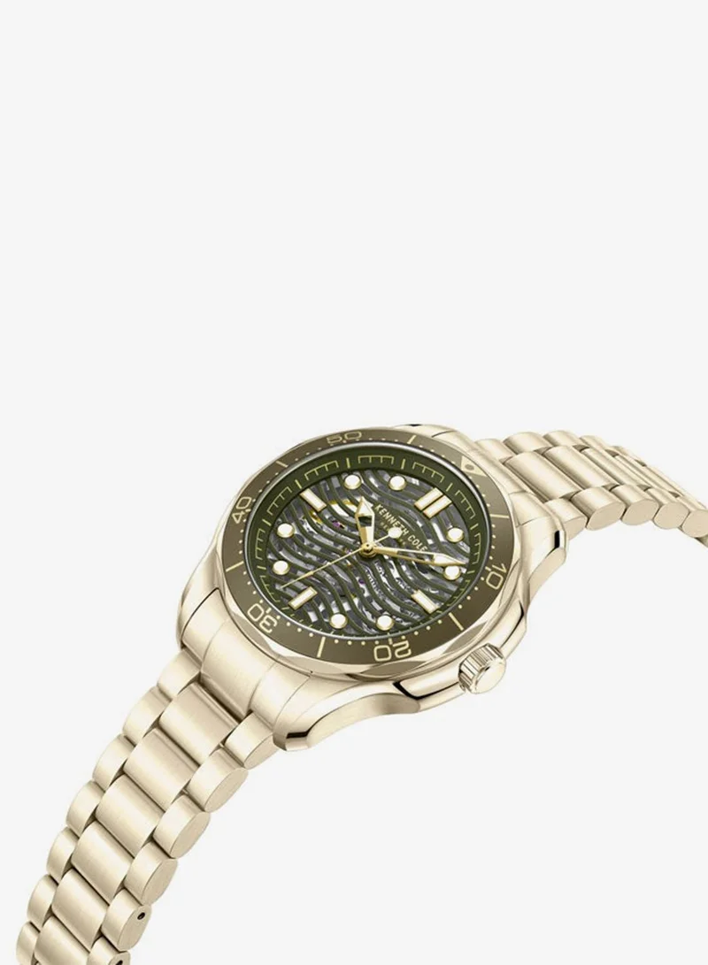 Kenneth Cole New York Green Dial and Gold Stainless Steel Bracelet Automatic Watch for Men 44mm