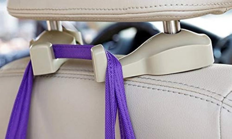 Inditradition Plastic Universal Car Back Seat Headrest Hook | Hanging Holder For Purse, Bags, Polybags, Handbags, Groceries (Pack Of 2) (Beige) - Image 1