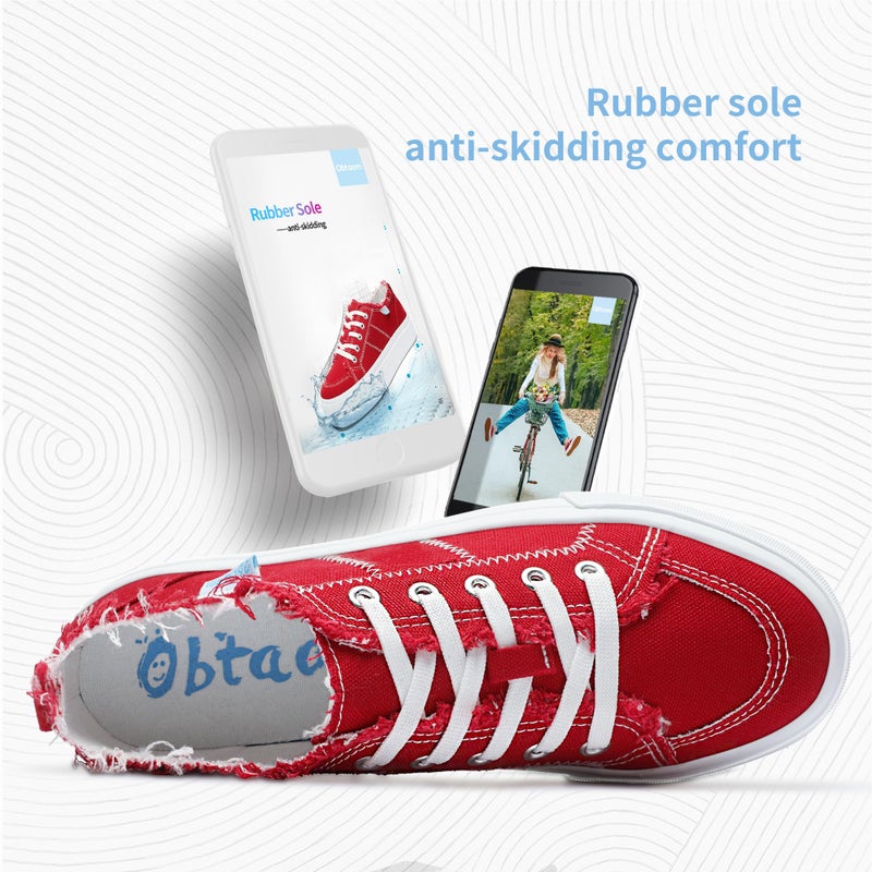 Obtaom Women Platform Canvas Sneakers White Comfort Play Fashion Sneakers Casual Lift Platform Lace Up Shoes Cute Low Top Walking Shoes for Lady(Red,US6) - Image 4