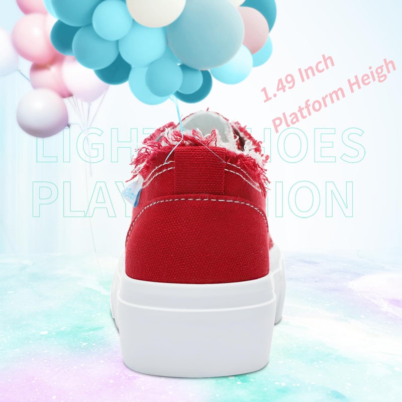 Obtaom Women Platform Canvas Sneakers White Comfort Play Fashion Sneakers Casual Lift Platform Lace Up Shoes Cute Low Top Walking Shoes for Lady(Red,US6) - Image 5