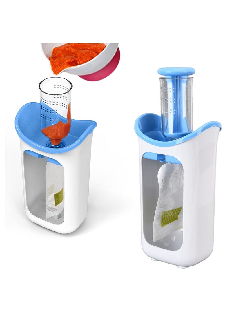 SYOSI Squeezable Baby Food Pouch for Food, Reusable Baby Silicone Feeding Pouch, Squeeze Station with 10 PCS Baby Puree Replacement Bags (Blue)  - Image 1