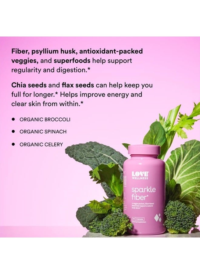 Love Wellness Sparkle Fiber Supplement for Digestive Health Psyllium Husk Powder Supports Regularity And Weight Management Beauty Pills for Bloating Relief with Digestive Enzymes - 90 Capsules - Image 4