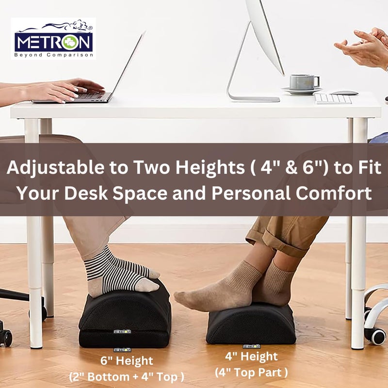 Metron Foot Rest for Office Chair Foot Rest for Under Desk Adjustable Foot Rest for Under Table Suitable with Computer Desk Office Desk Dual Height Settings 4 and 6 Washable Cover Pack Of 1 - Image 2
