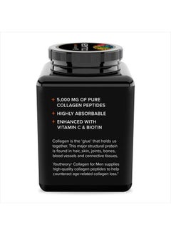 youtheory Collagen for Men - with Biotin, Vitamin C and 18 Amino Acids, Gluten Free Hydrolyzed Collagen Supplement, 290 Capsules  - Image 3