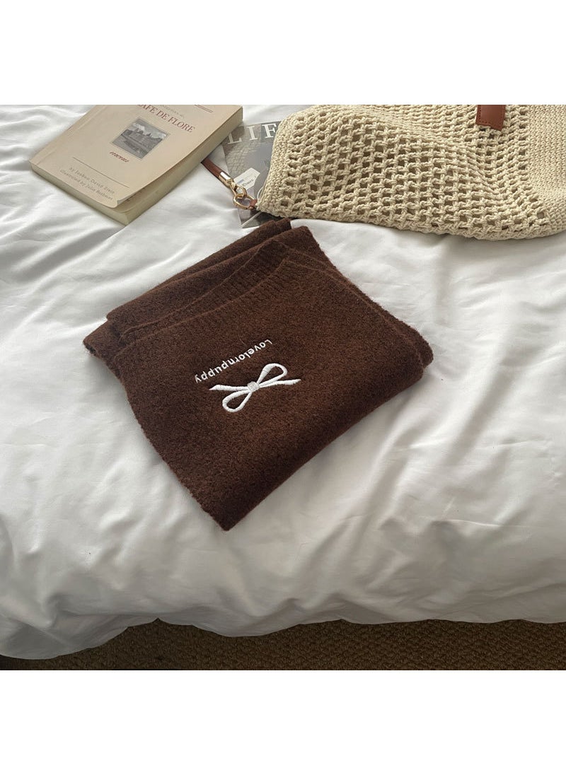 Generic Original Design mi Style Ballerina Bow Embroidered Scarf Coffee 