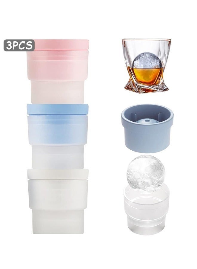 Western Mountains 3Pcs Ice Ball Maker 2.5 Inch Ice Spheres Mold Round Ball ice Cube Mold for Juice Beverages Ice Cube Molds Silicone Freezer Press White Blue Pink - Image 1