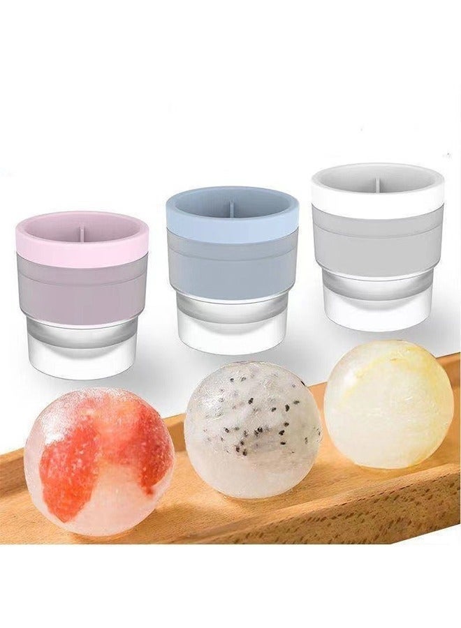 Western Mountains 3Pcs Ice Ball Maker 2.5 Inch Ice Spheres Mold Round Ball ice Cube Mold for Juice Beverages Ice Cube Molds Silicone Freezer Press White Blue Pink - Image 2