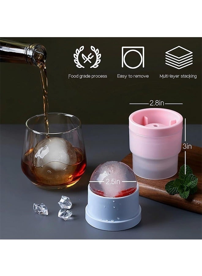 Western Mountains 3Pcs Ice Ball Maker 2.5 Inch Ice Spheres Mold Round Ball ice Cube Mold for Juice Beverages Ice Cube Molds Silicone Freezer Press White Blue Pink - Image 4