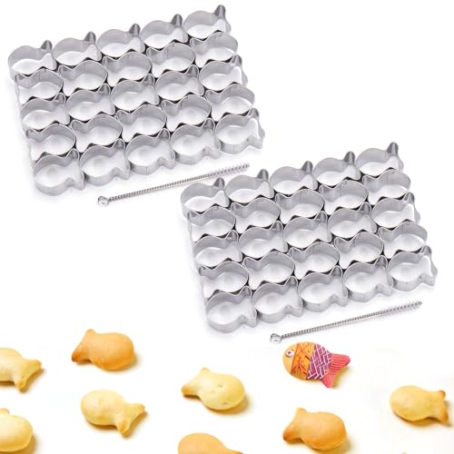 AIERSA 2Pcs Gold Fish Cracker,25 Cavity Fish Cookie Cutter,Mini Goldfish Shapes Molds for Cookie,Non-stick Dough, Stainless Steels Cookie Cutters Mold for Baking - Image 1
