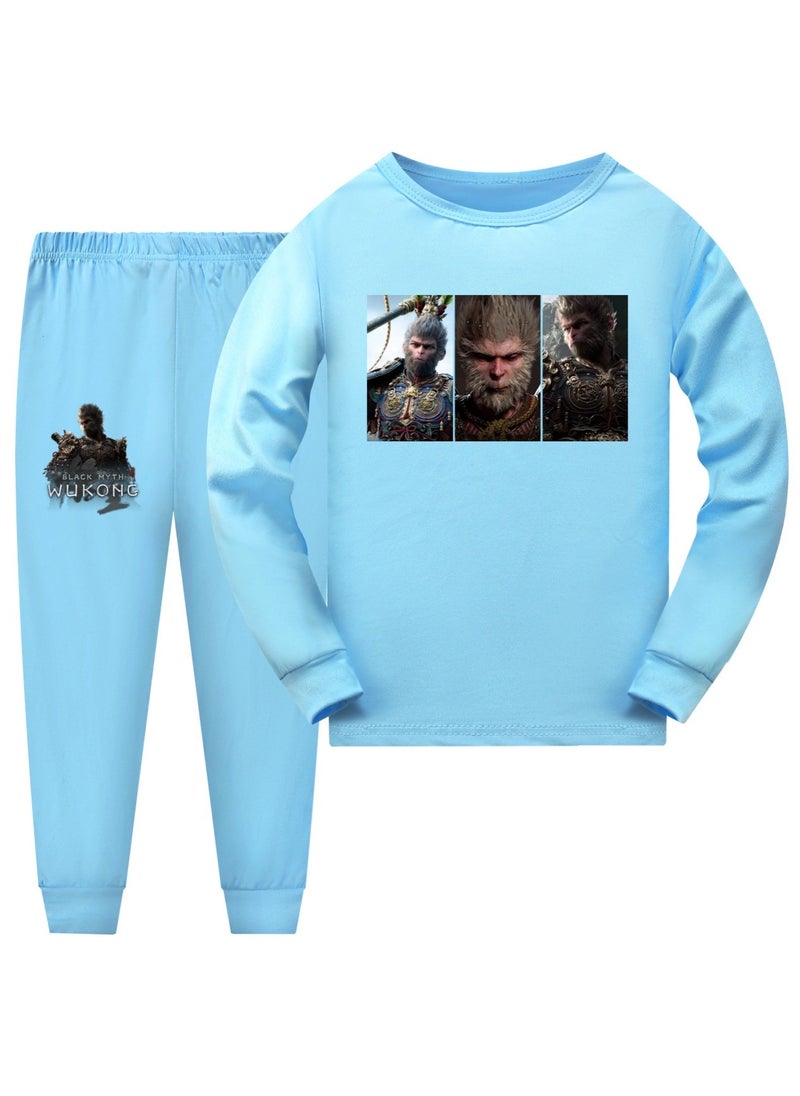 MQD Black Mythical Goku Boys and Girls Long Sleeve Long Pants Pajama Set 