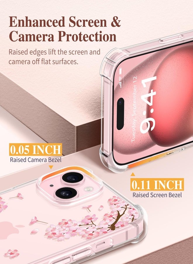 GVIEWIN Case Compatible with iPhone 15 Plus 6.7" 2023,with Screen Protector+Camera Lens Protector,Non-yellow Flower Clear TPU Slim Shockproof Anti-Scratch Protective Cover (Sakura/Pink) - Image 5