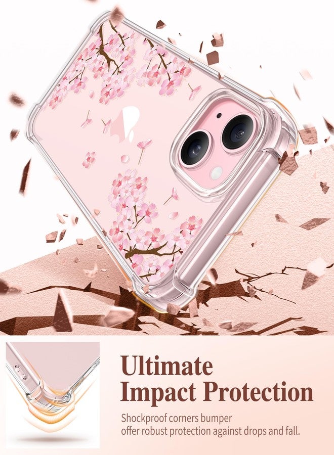 GVIEWIN Case Compatible with iPhone 15 Plus 6.7" 2023,with Screen Protector+Camera Lens Protector,Non-yellow Flower Clear TPU Slim Shockproof Anti-Scratch Protective Cover (Sakura/Pink) - Image 4