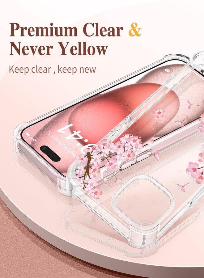 GVIEWIN Case Compatible with iPhone 15 Plus 6.7" 2023,with Screen Protector+Camera Lens Protector,Non-yellow Flower Clear TPU Slim Shockproof Anti-Scratch Protective Cover (Sakura/Pink) - Image 3