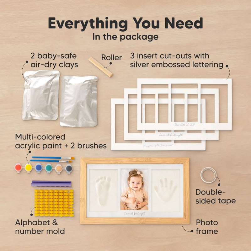 KeaBabies Baby Hand and Footprint Kit - Clay Handprint Keepsake Frame, Newborn Nursery Picture Frame, Personalized New Mom Gifts for Baby First Christmas Shower (Bamboo) - Image 2