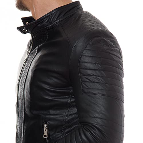 DECIMAL Men's Black REAL Lambskin Leather Biker Jacket VINTAGE GENUINE MOTORCYCLE JACKETS FOR MEN (as1, alpha, x_l, regular, regular, BLACK ZIPPER) - Image 3