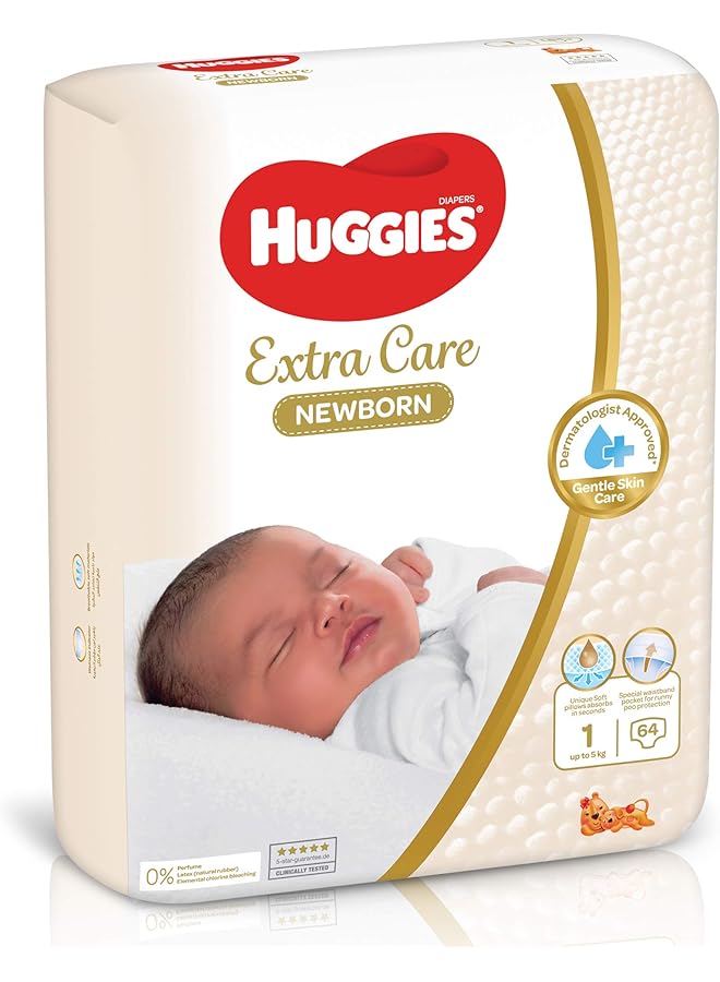 HUGGIES Newborn Size 2 4 6 Kg Jumbo Pack 64 Diapers & Newborn Size 1 0 5 Kg Jumbo Pack 64 Diapers - Image 3