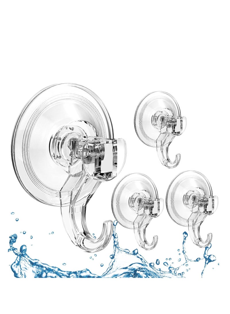 Suction Cup Hooks 4 Pack, Multi-Purpose Clear Shower Suction Hooks Waterproof Heavy Duty Wreath Hanger for Bathroom, Window, Towel, Shower Wall, Tile, Glass Door, Camper - Image 1