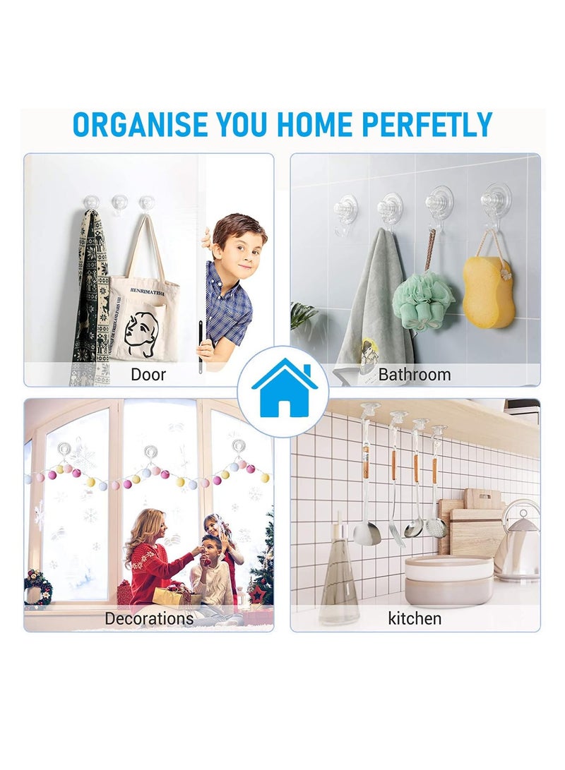 Suction Cup Hooks 4 Pack, Multi-Purpose Clear Shower Suction Hooks Waterproof Heavy Duty Wreath Hanger for Bathroom, Window, Towel, Shower Wall, Tile, Glass Door, Camper - Image 5