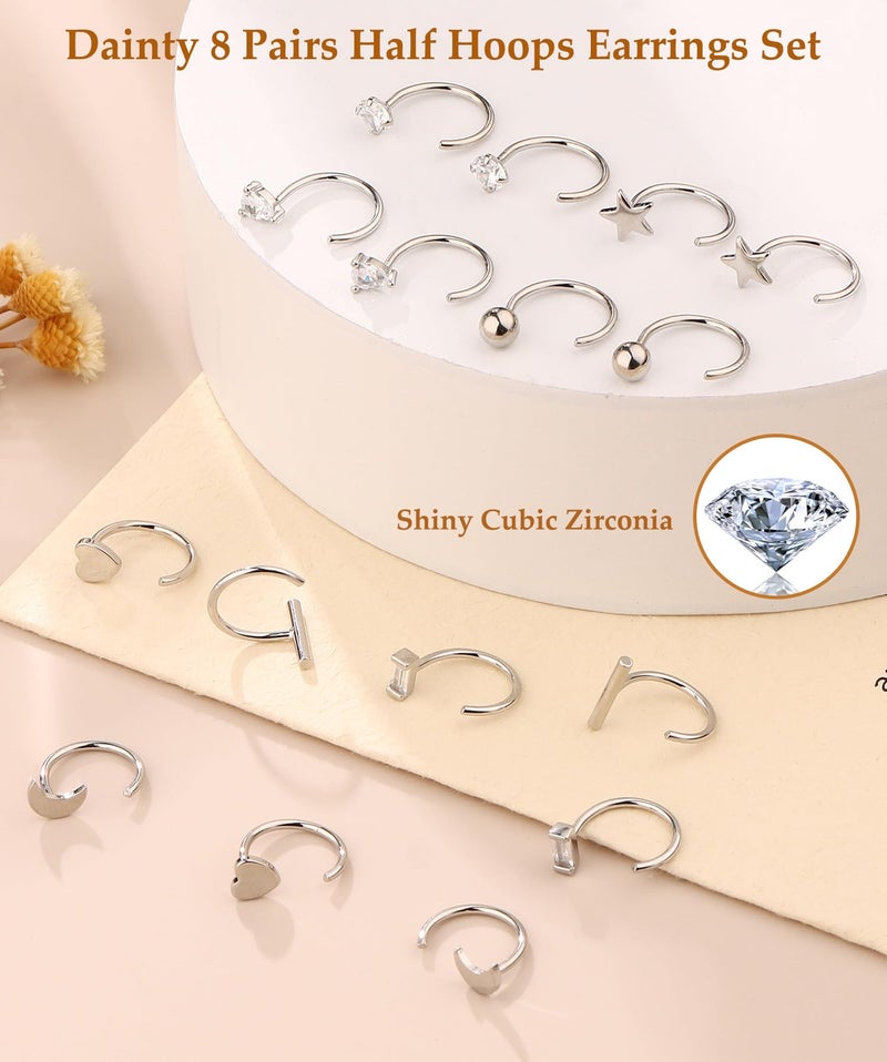 SAMOCO 8pcs Backless Huggie Half Hoop Earrings for Women Helix Open Hugging Earring Set with Heart Star Bar Dot Ball Half Hoops Tiny Cartilage Piercing Earrings - Image 4