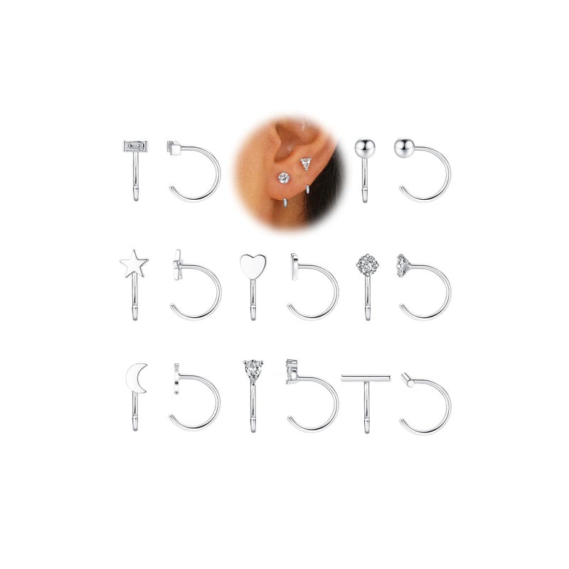 SAMOCO 8pcs Backless Huggie Half Hoop Earrings for Women Helix Open Hugging Earring Set with Heart Star Bar Dot Ball Half Hoops Tiny Cartilage Piercing Earrings - Image 1