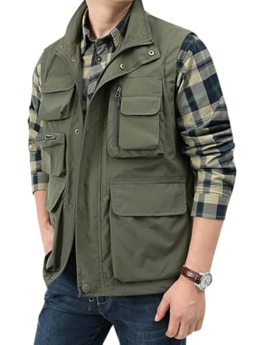 Yimoon Mens Utility Fishing Vest Summer Lightweight Safari Travel Cargo Vest Outdoor Work Vests Multi PocketsArmyGreenXL - Image 1