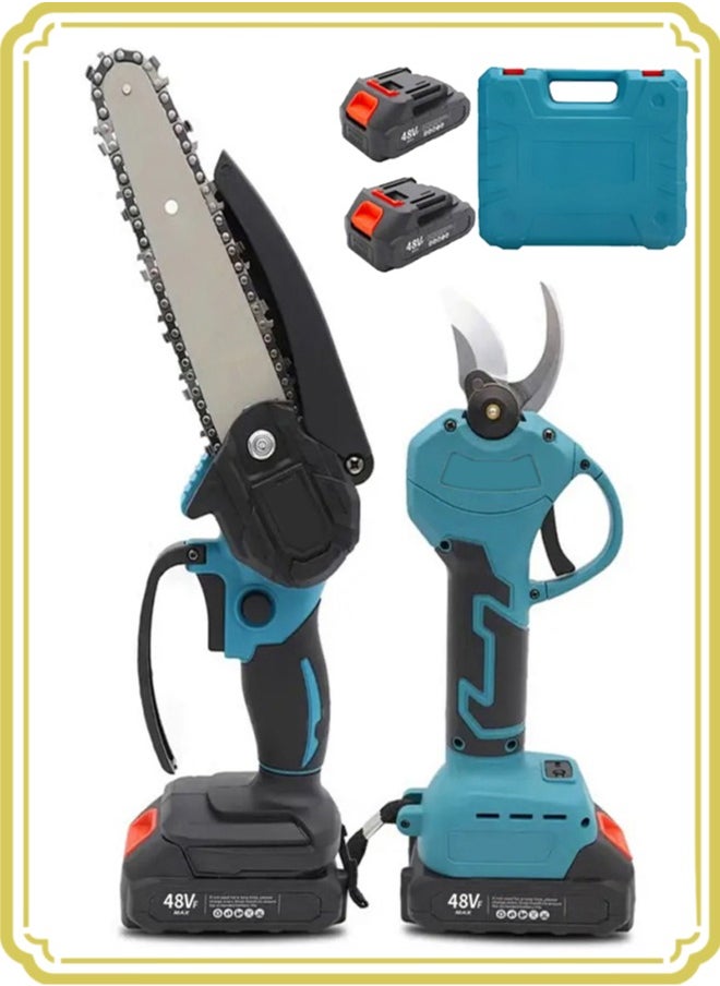 APEX Efficient 2 in1 Cordless Tool Set Electric Chainsaw and Pruning Shears with Twin Batteries for Woodwork Garden Fruit and Flower Pruning  - Image 1