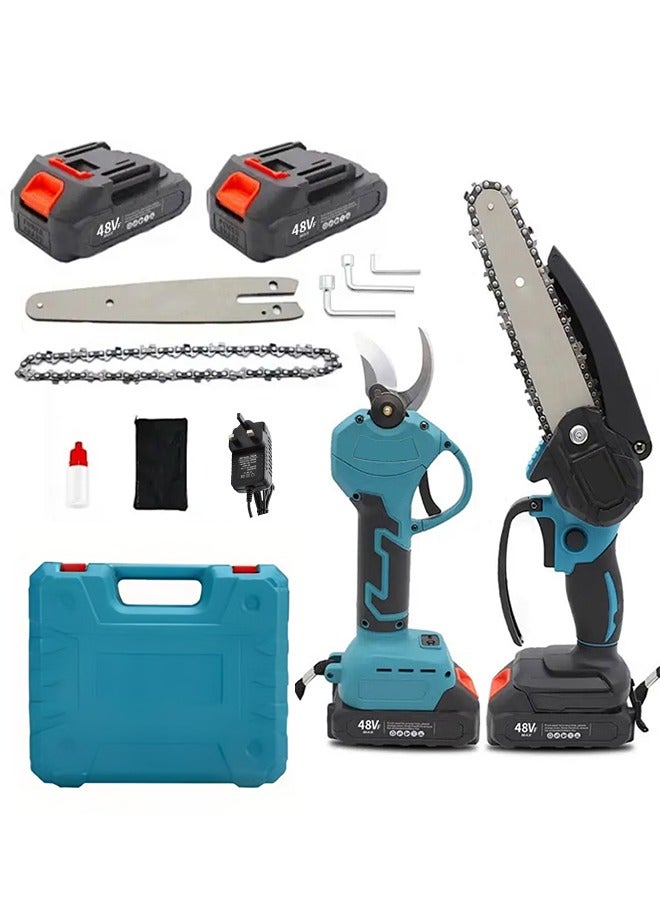 مجموعة أدوات لاسلكية فعالة 2 في 1 منشار كهربائي ومقصات تشذيب مع بطاريتين مزدوجتين للأعمال الخشبية تشذيب فواكه وزهور الحديقة