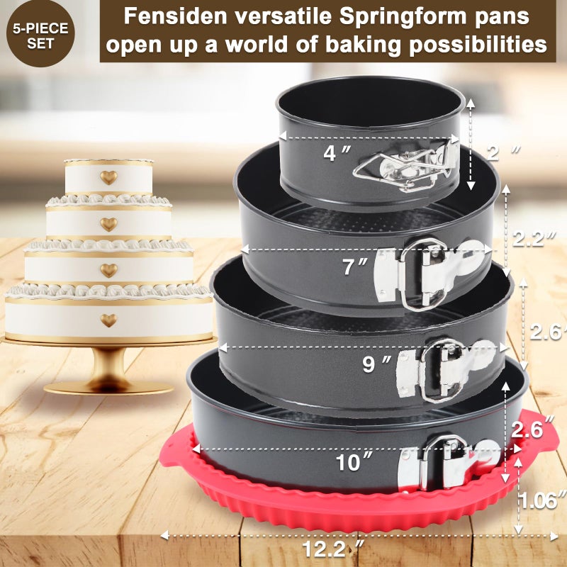Fensiden Premium Springform Pan Set - 4, 7, 9, 10 Inches Round Cake Pans for Baking, Cake Pan Set with Removable Bottom, Nonstick Coating, with Thickened Silicone Cheesecake Pan Protector - Image 2