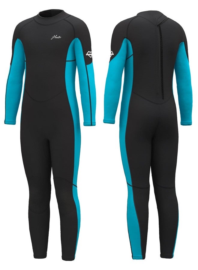 Hevto Wetsuits Kids 3/2mm Neoprene Full Wet Suit Thermal Children Boy Youth Girl Toddler for Swimming Water Sports (K01-Blue, 12) - Image 2