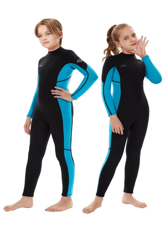 Hevto Wetsuits Kids 3/2mm Neoprene Full Wet Suit Thermal Children Boy Youth Girl Toddler for Swimming Water Sports (K01-Blue, 12) - Image 1