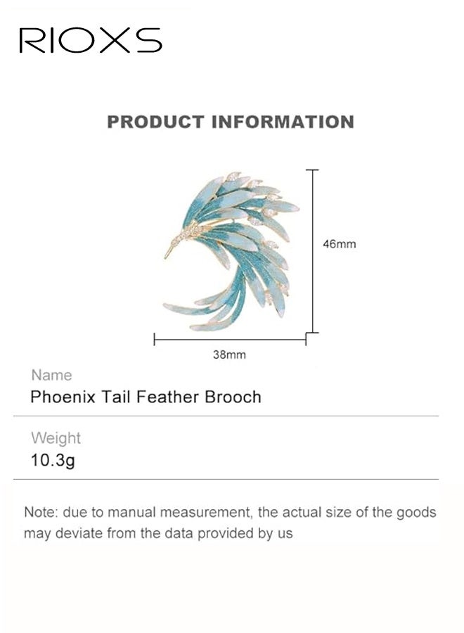 RIOXS Women's Phoenix Tail Feather Brooch, Sparkling Enamel Rhinestone Brooch Lapel Pin for Ladies, Dainty Elegant Bird Feather Enamel Brooch Pins, Graduation Jewelry Gift for Daughter Teacher Students, for Dress Suit Hat Bag Accessories, Blue - Image 4