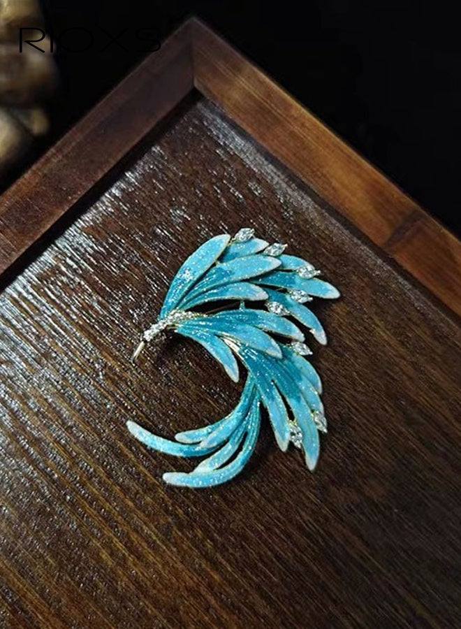 RIOXS Women's Phoenix Tail Feather Brooch, Sparkling Enamel Rhinestone Brooch Lapel Pin for Ladies, Dainty Elegant Bird Feather Enamel Brooch Pins, Graduation Jewelry Gift for Daughter Teacher Students, for Dress Suit Hat Bag Accessories, Blue - Image 5
