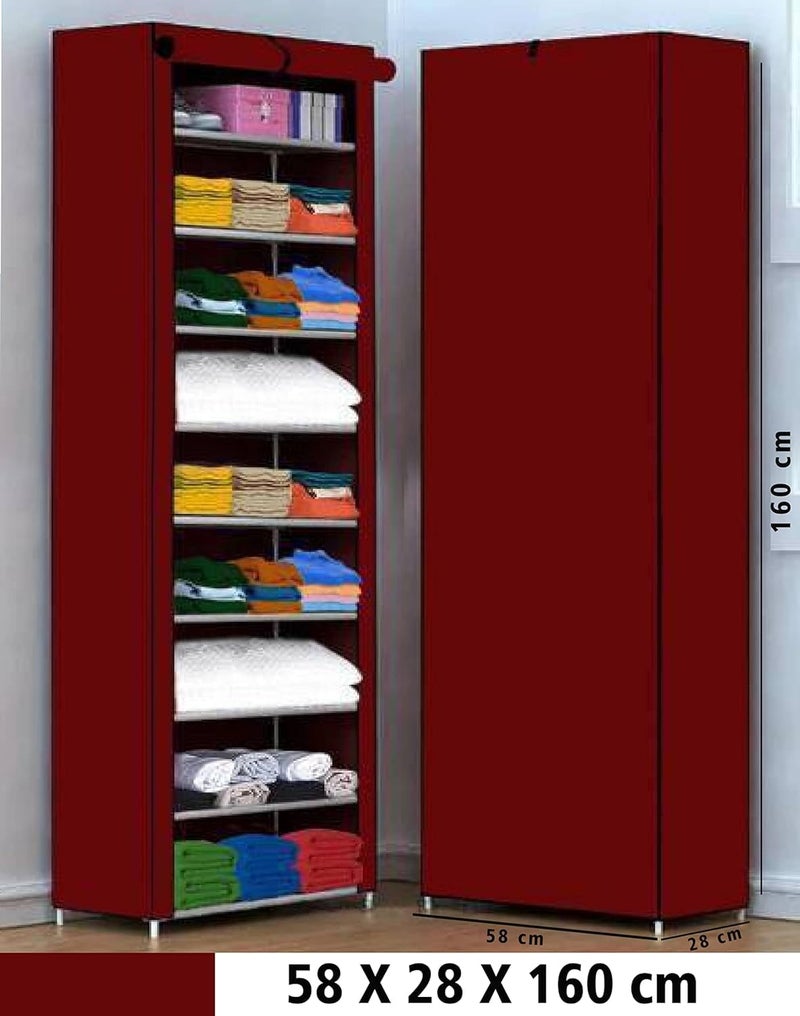 Jaffix Multipurpose Baby Wardrobe/Cabinet/Multipurpose Storage Rack, Foldable, Collapsible Fabric Wardrobe Organizer for Clothes (Plastic and Non Woven Fabric) (9 - Layer, Maroon) - Image 3