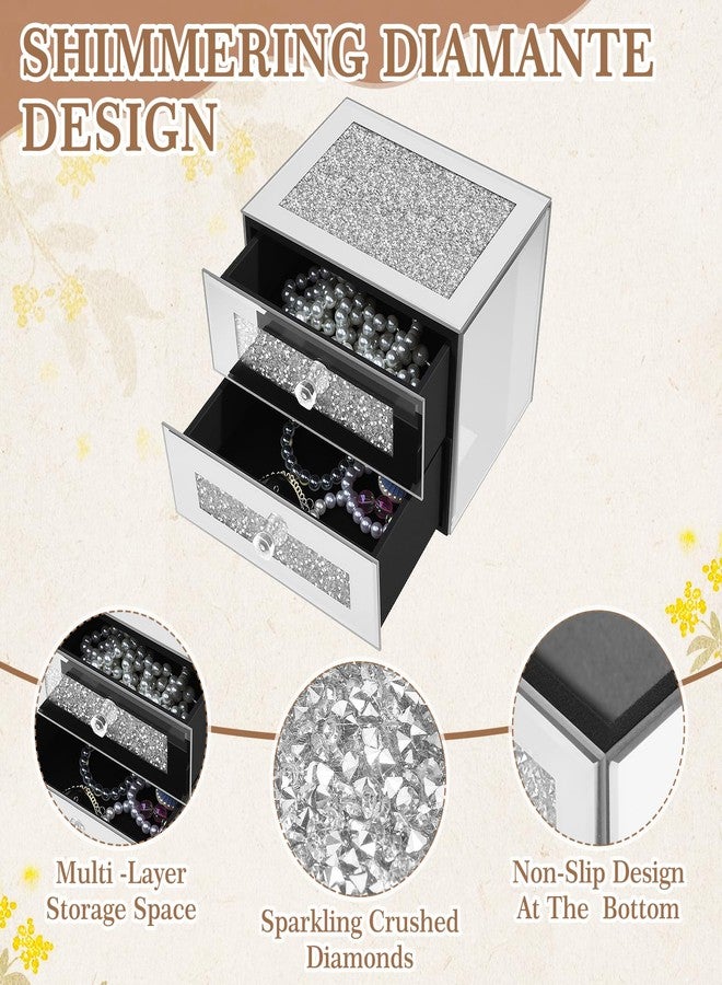 Kenning Silver Jewelry Box 2 Layer Glass Box for Women Crystal Jewelry Organizer Storage Luxury Necklaces Earrings Rings Bracelets Organizer for Gift Decoration - Image 3