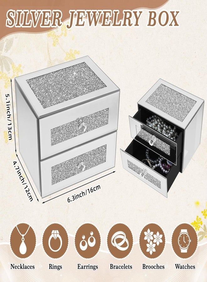Kenning Silver Jewelry Box 2 Layer Glass Box for Women Crystal Jewelry Organizer Storage Luxury Necklaces Earrings Rings Bracelets Organizer for Gift Decoration - Image 2