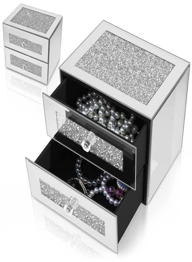 Kenning Silver Jewelry Box 2 Layer Glass Box for Women Crystal Jewelry Organizer Storage Luxury Necklaces Earrings Rings Bracelets Organizer for Gift Decoration - Image 1