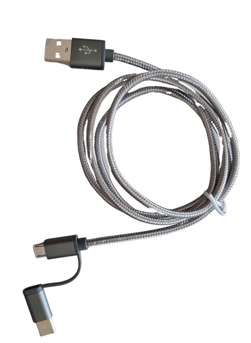 2-In-1 Data Sync Charging Cable Gray With Mobile Phone Holder Desk Stand Silver  - Image 2