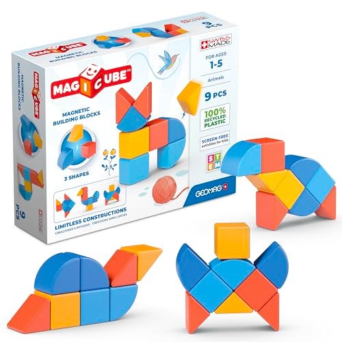 Geomag Magicube 9pcs Magnetic Blocks Magnetic Building Blocks for Toddlers 13 Montessori Toys for 1 Year Old Autism Sensory Product Magnets for Kids - Image 1