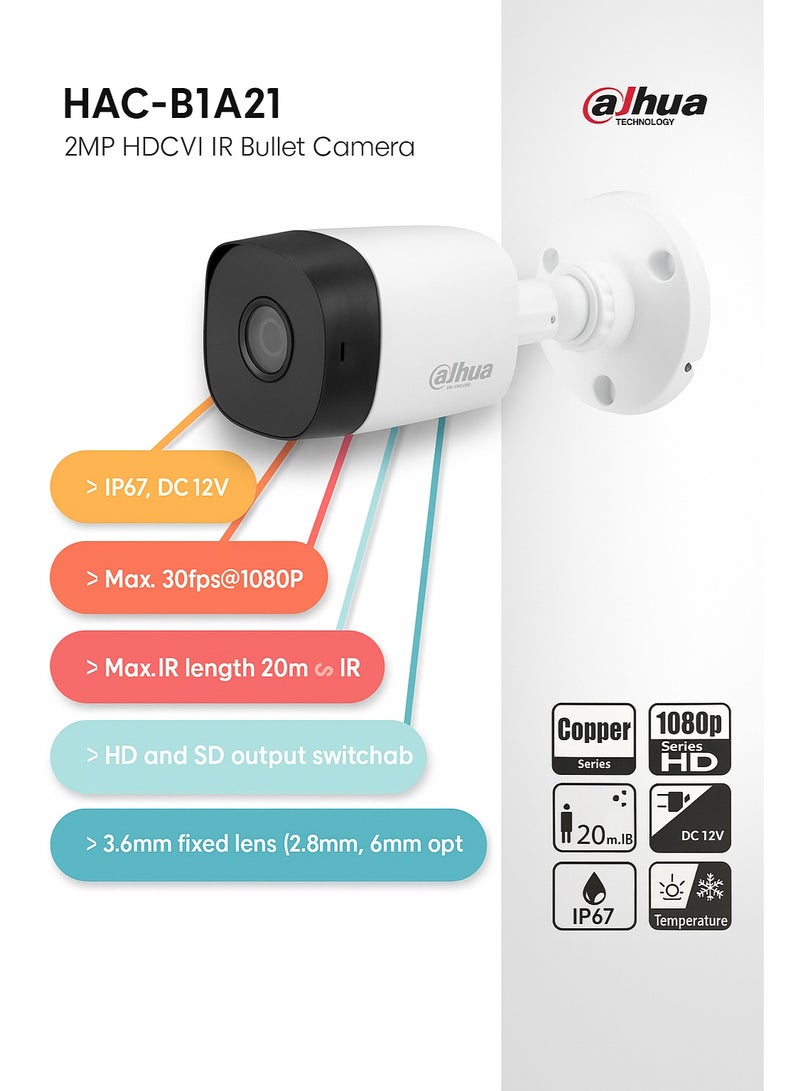 Dahua Dahua Outdoor Surveillance Camera 2MP Model DH-HAC-B1A21N - Image 2