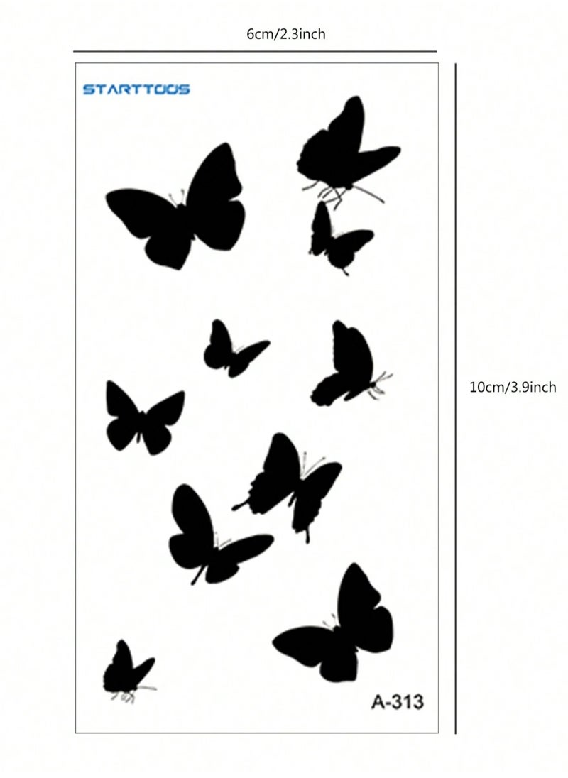 KHAJUL - 30-Sheets Waterproof Temporary Tattoo Stickers, Butterfly Love Heartbeat Anchor Text Line Flower for Kids Adults Men and Women - Black - Image 1