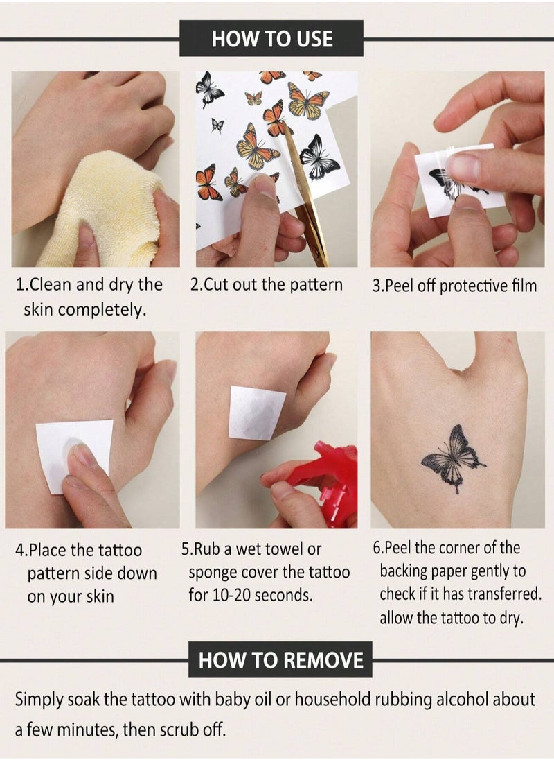 KHAJUL - 30-Sheets Waterproof Temporary Tattoo Stickers, Butterfly Love Heartbeat Anchor Text Line Flower for Kids Adults Men and Women - Black - Image 1