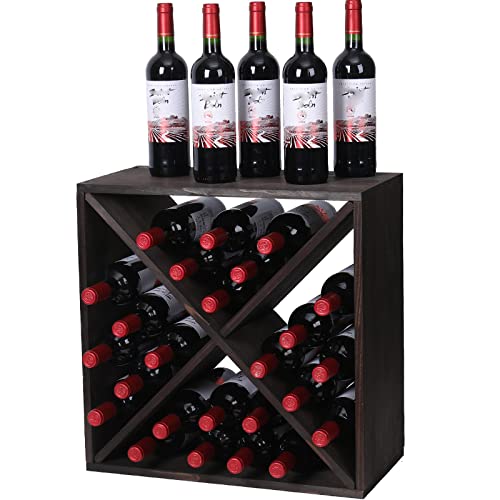 fdjamy Wine Rack countertop Wooden Stackable Storage Rustic Retro Style Cube 24-Bottle Wooden Wine Rack Wine Cabinet (Dark Brown) - Image 2